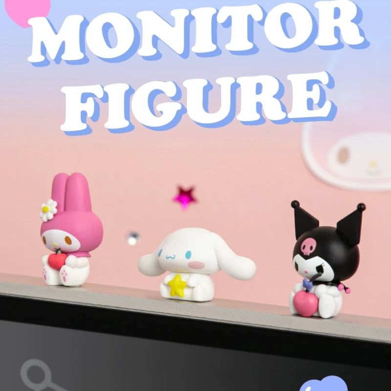 Original Korea Sanrio Desktop Ornaments Cute Cinnamoroll Mymelody Kuromi Mini Doll Monitor Decoration Gift Set Figures Model Toy