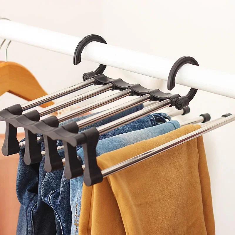 Multifunction Pant Rack towel Shelves Closet Storage Stainless Steel Wardrobe Adjustable Magic Trouser Hangers Storage Organizer