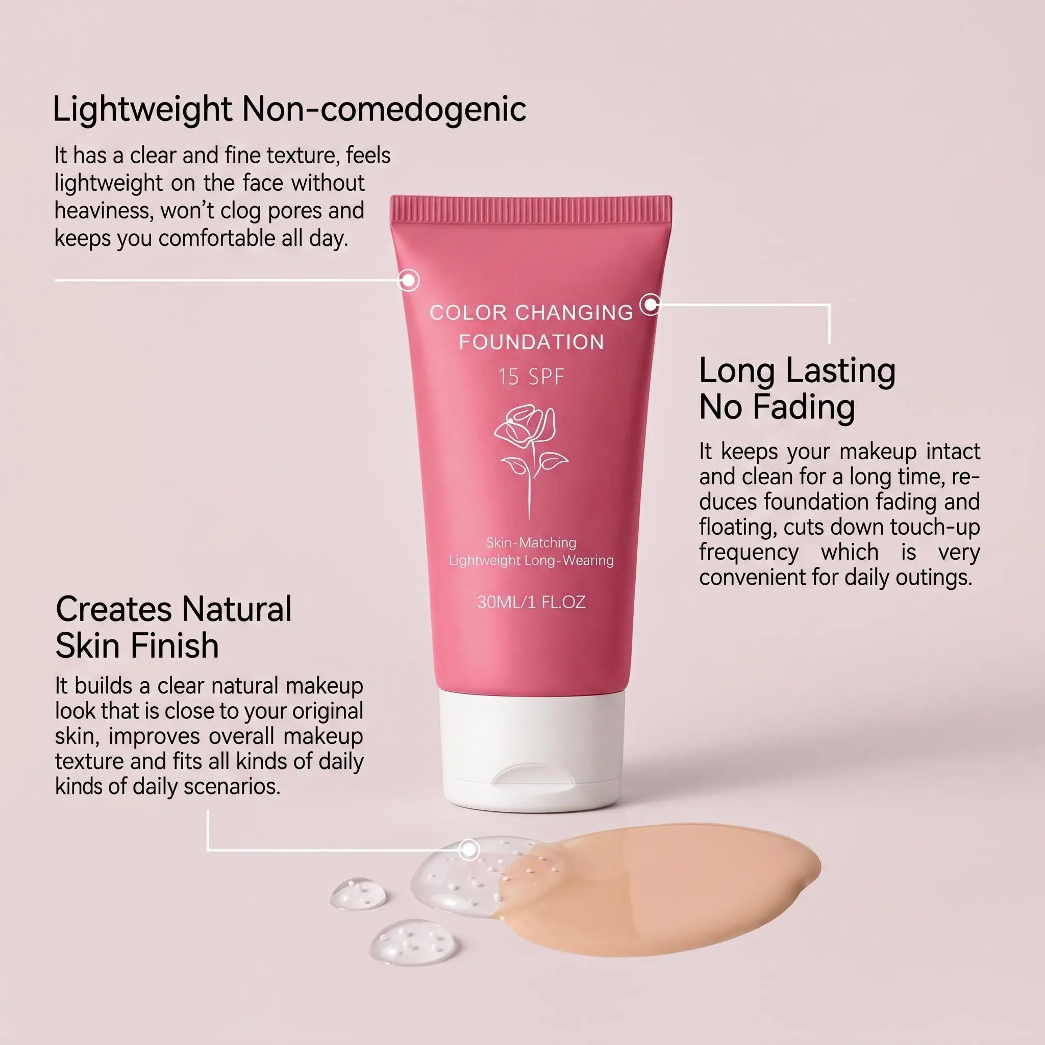 Korean Color Changing Foundation Liquid Self Adjusting Skin Tone Conceal Facial Skin Fine Flaw Daily Facial Makeup Base