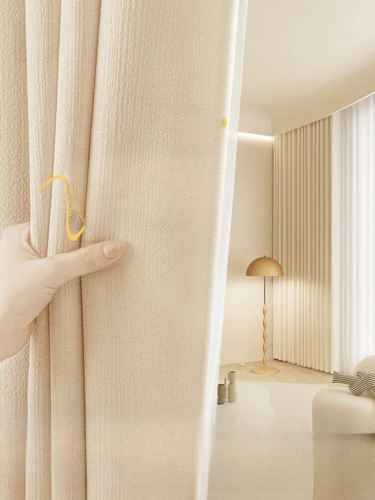

New Cashmere Chenille Cream Style Light Luxury High-end Thickened Double-sided Same Color Curtain for Living and Bedroom