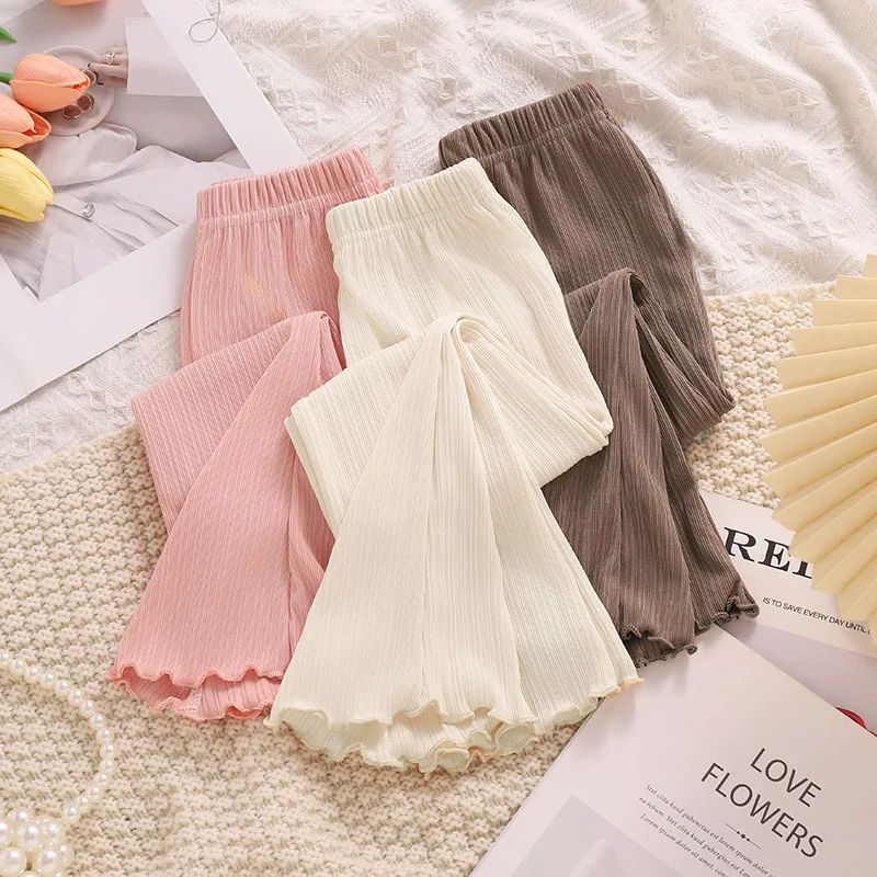 

Girls' Curled-edge Flared Pants Summer Thin Style Children's Baby Girl Mosquito-proof Pants Long Pants