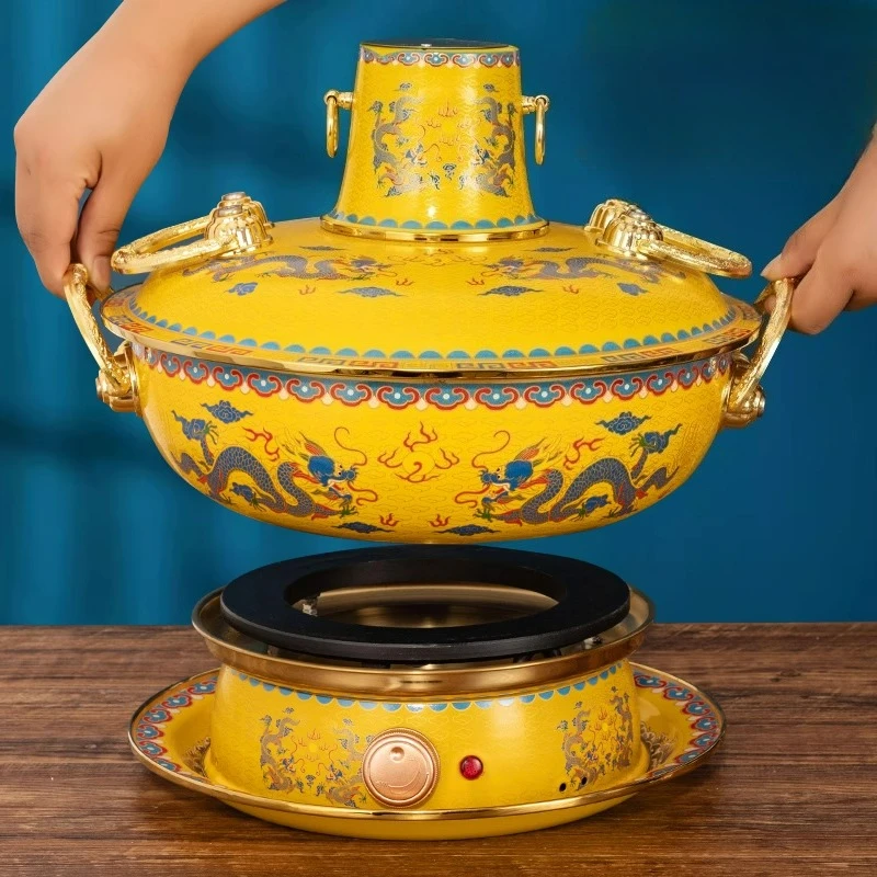 

Эмалированная, электрическая и древесная медная печь двойного назначения, медный горшок из древесного угля старого Пекина Шабу-Шабу Мандарин Утка