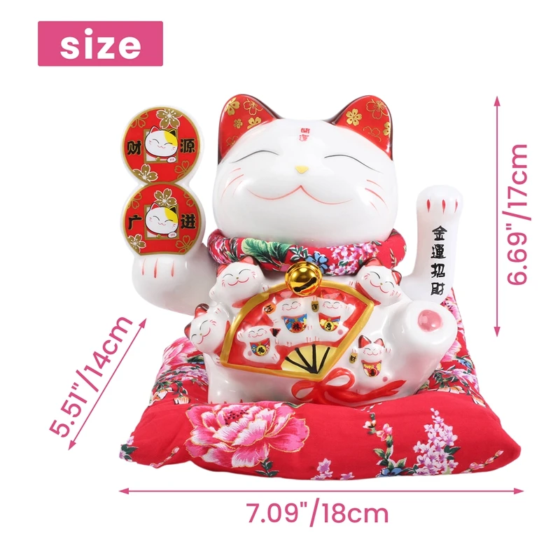 

INW-0e7Inch Ceramic Beckoning Cat Maneki Neko Ornament Feng Shui Decoration Swing Lucky