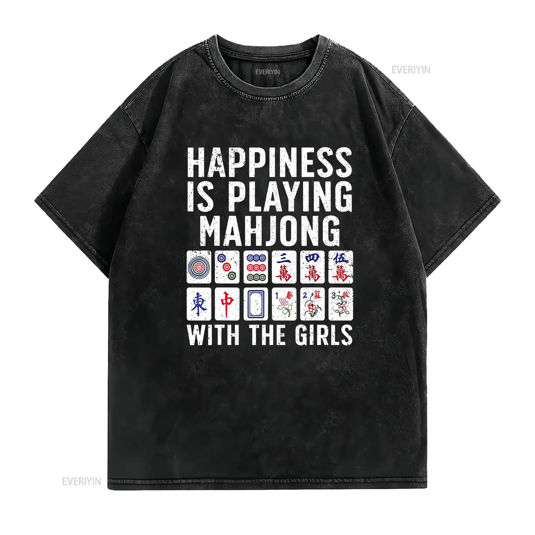 Funny Mahjong For Women Girls Tile Game Mah Jongg Lovers T Shirt vintage Washed designer clothes Versatile streetwear Slightly