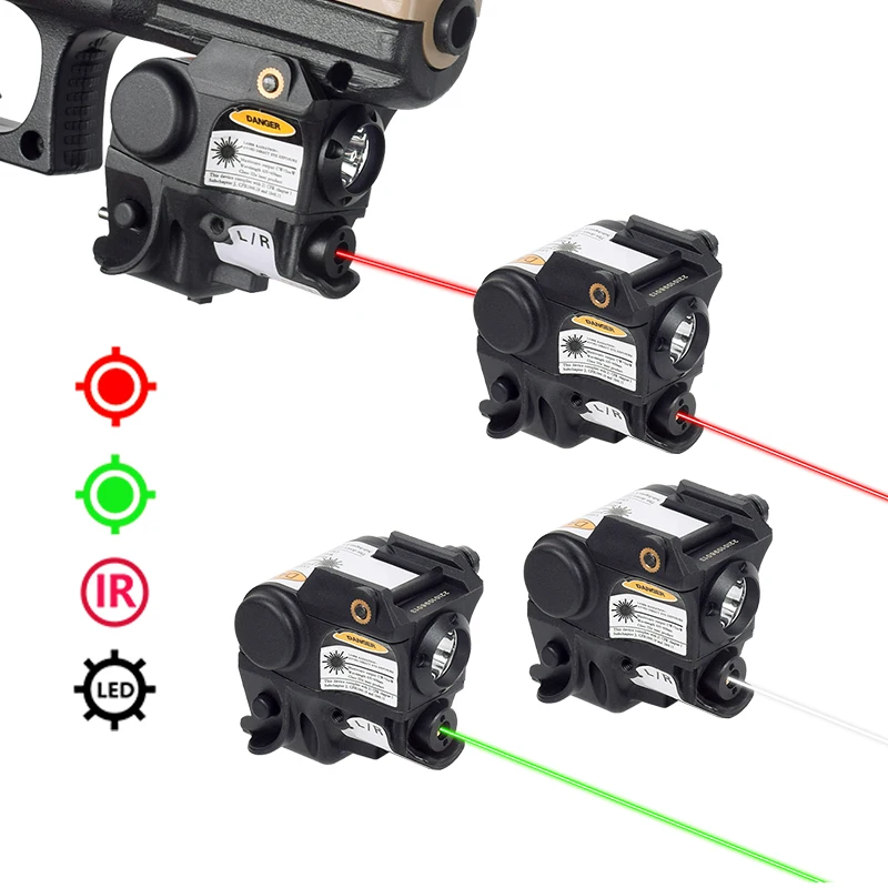 Tactical LED Flashlight Green / Red Laser Sight For mini Glock 17 19 Pistol Gun Light Weapon Scout Light For 20mm Pictinny Rail