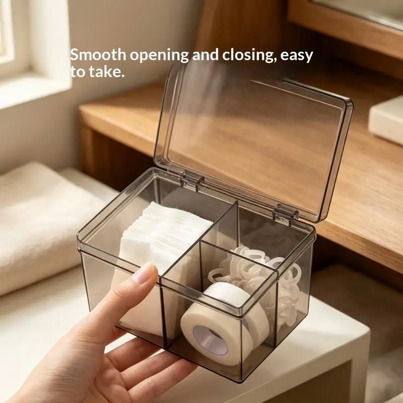 Clear Plastic Storage Organizer 3 Grids Dustproof Flip Lids For Bathroom Storing Cotton Swabs Hair Accessories Small Items