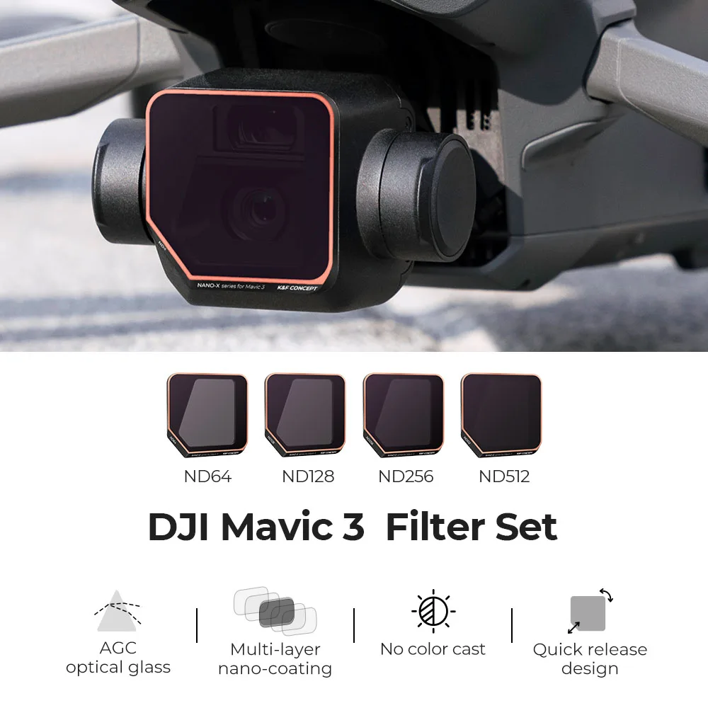 K&F Concept ND64 ND128 ND256 ND512 4pcs Filter Kits for DJI Mavic 3 with 28 Layers of Nano-Coating Anti-reflection Green Film