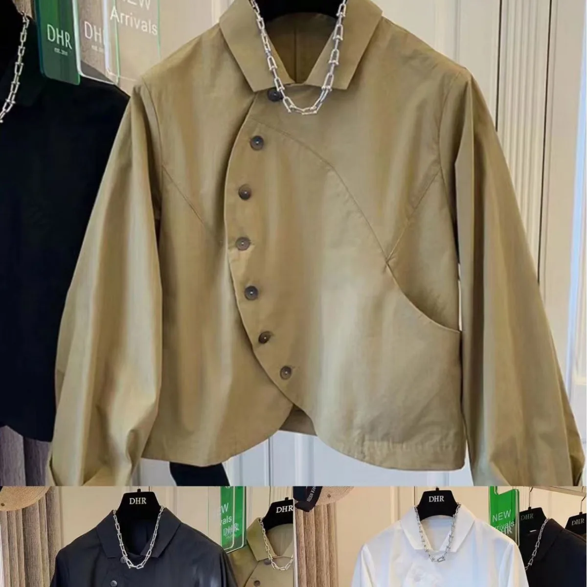 Spring and Autumn New Retro Western Style Short Side Curved Button Shirt with Flip Collar Long Sleeve Cotton Loose Shirt