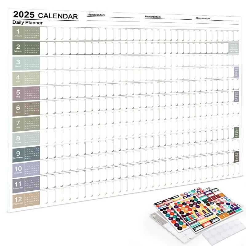 

2026 2025 Wall Calendar Full Year Large Size Paper Kawaii Sticker Yearly Weekly Annual Planner Target List Home Office Supplies