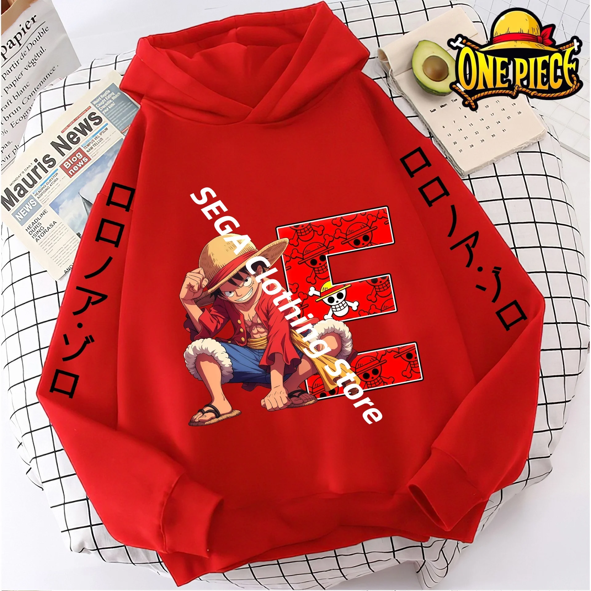

One Piece Luffy Spring Autumn Kids Hoodies Funny Letter ABCD Pullover Sweatshirt Anime Manga Cartoons Boys Casual Clothes Tops