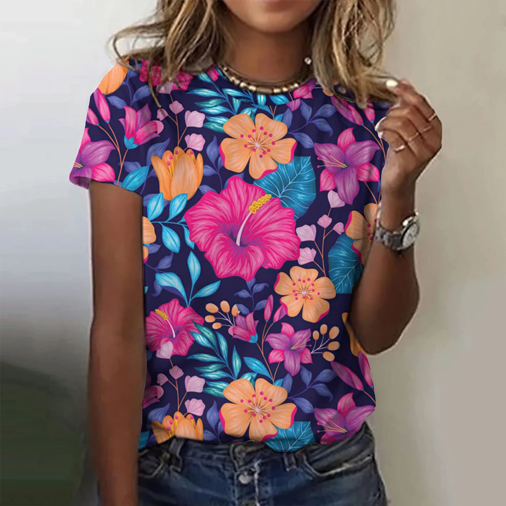 

2024 Fashion Women Blouse T-Shirts 3d Floral Print Casual Tops Ladies Casual Female T Shirts Harajuku Girls Short Sleeve Clothes