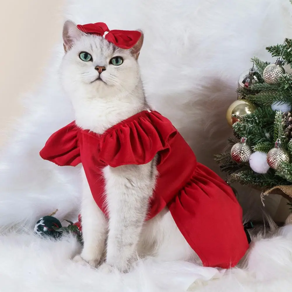 1 Set Pet Dress Christmas Dog Costume Elegant Red Skirt with Bow Headdress Cat Princess Dress Pet Supplies