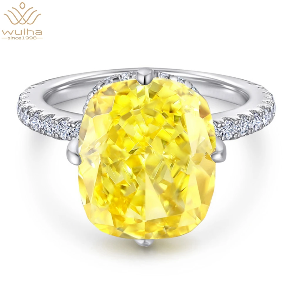 

WUIHA Luxury Solid 925 Sterling Silver Oval 4CT Yellow Sapphire Created Moissanite Gemstone Wedding Cocktail Ring for Women Gift