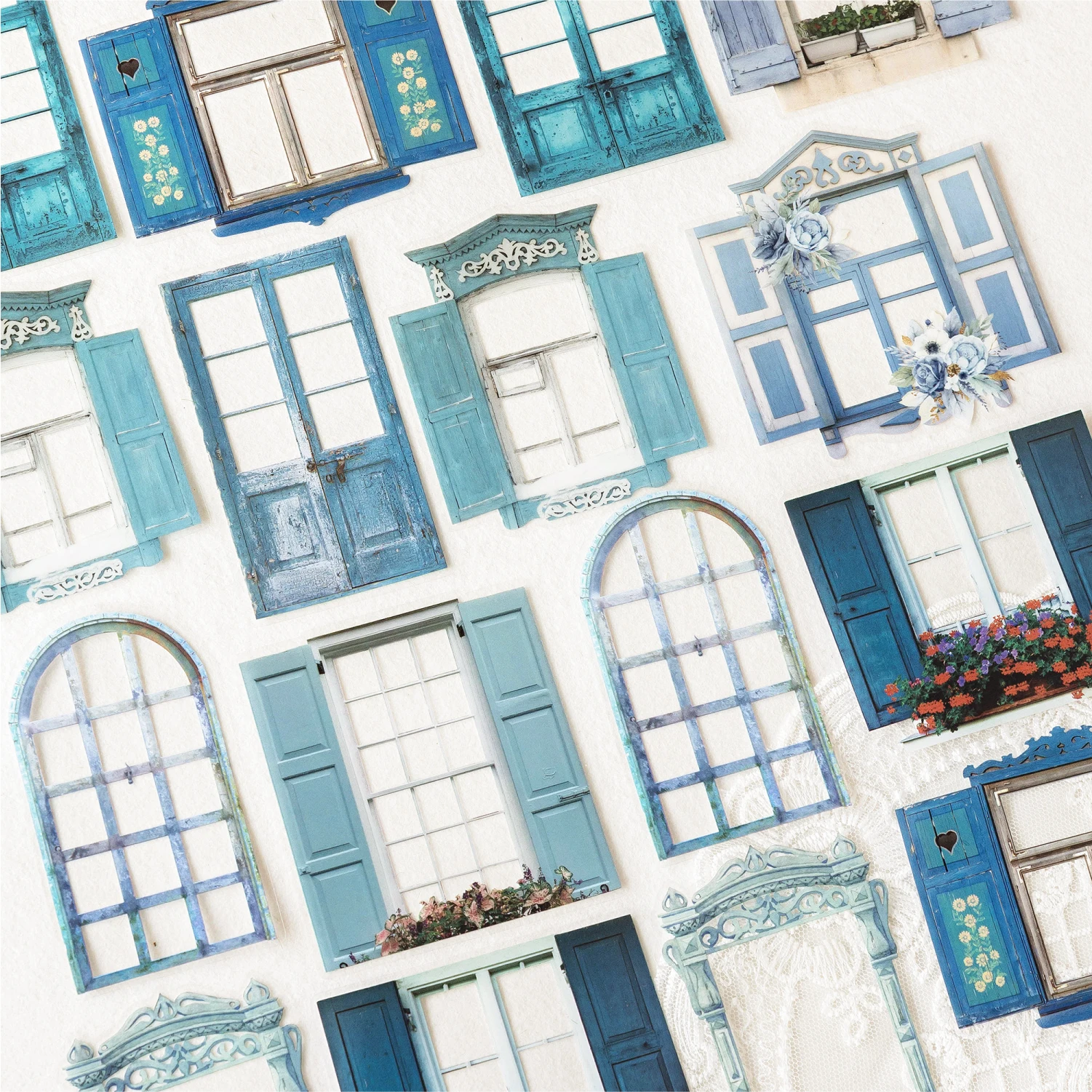 20 Pcs PET material Doors Windows Stickers Junk Journal Planner Scrapbooking Vintage Decorative DIY Craft Material supplies