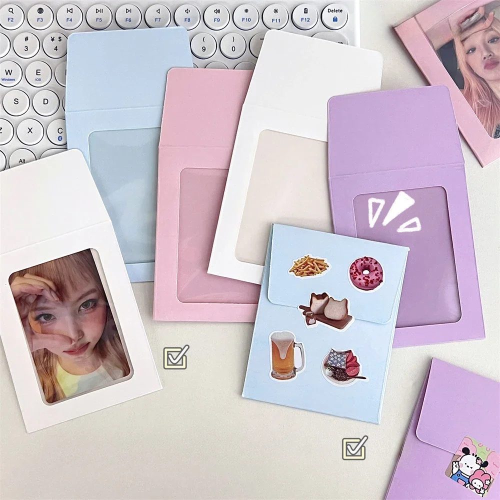 5Pcs Macaron Color Envelope Sleeve Transparent Paper Envelope Bag Kpop Idol Photo Protective Sleeve Stationery