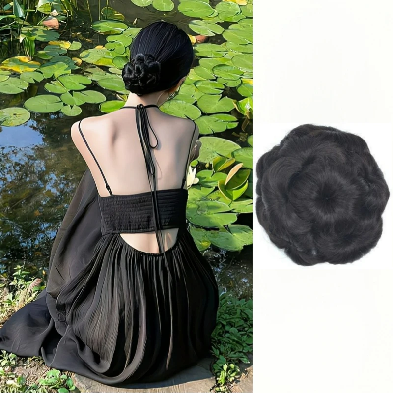 Elegant Curly Synthetic Chignon Donut Hair With Claw Clip Nine Flowers Updo Scrunchie Bun Hairpiece Suitable for Women Daily Use