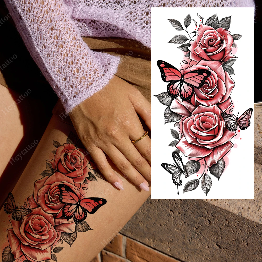 

Водостойкая поддельная татуировка с цветком для женщин, одноразовые временные татуировки, бабочка, цветочные сексуальные наклейки для тела, рука, нога, боди-арт