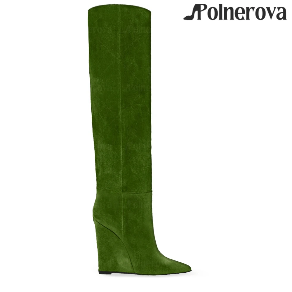 

Suede Wedge Knee High Boots Classic Concise Style Tubular Boots Custom Multi-color Suede Handmade Warm Winter Boots for Women