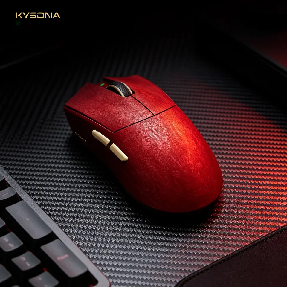 ماوس ألعاب لاسلكي KYSONA Jupiter X Ultra، مستشعر PAW3950، تردد 8000Hz، ألياف كربون مركبة، وضع ثلاثي، 61 جرام، تصميم مريح، أزرار Omron 70M - 5