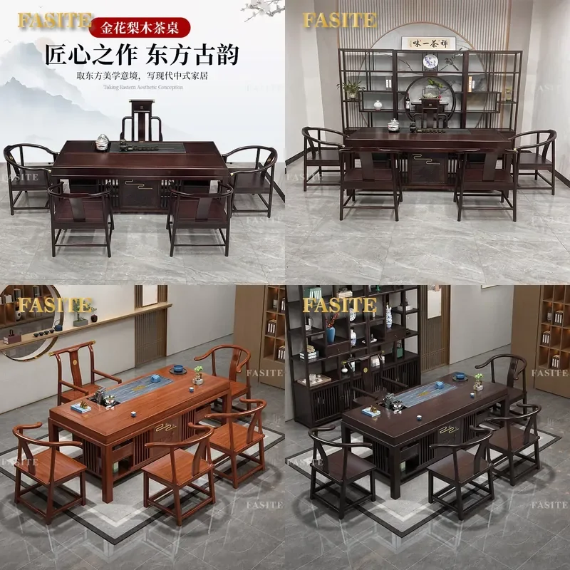 For Solid Wood Tea Table and Chair Set New Chinese Style Zen Large Board Office Coffee Table Household Tea Drinking Furniture