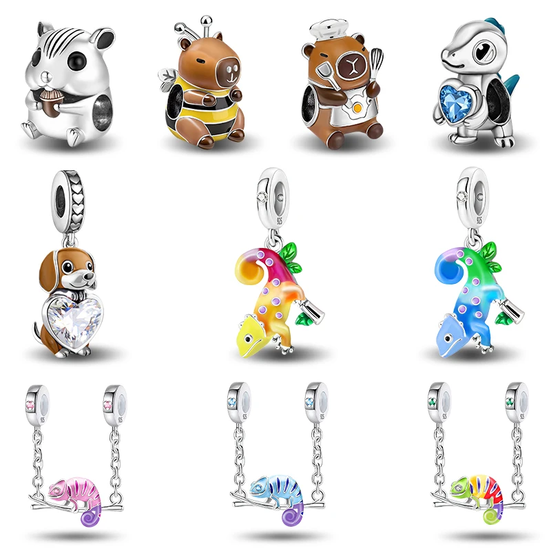 925 Sterling Silver Lizard Cute Capibala Puppy Animal Series Bead Diy Bracelet Bangle Making Gift Of High Quality Fine Jewelry