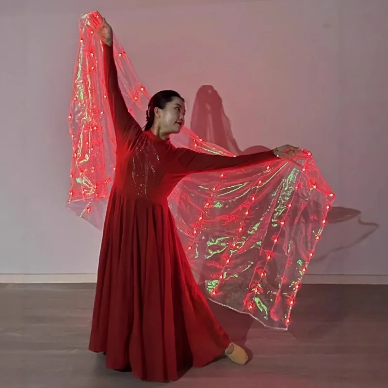 2m * 1m Danza del ventre Led Veli Carnevale Danza del ventre Illumina Velo Puntelli Danza del ventre Festival Puntelli per spettacoli teatrali Accessori