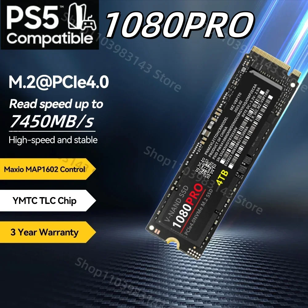 

4TB 2TB 1TB Original 1080PRO SSD M2 2280 PCIe 4.0 NVME NGFF Solid State Drive 14000MB/S Read Hard Disk for Xbox PC PS5 PUBG Game