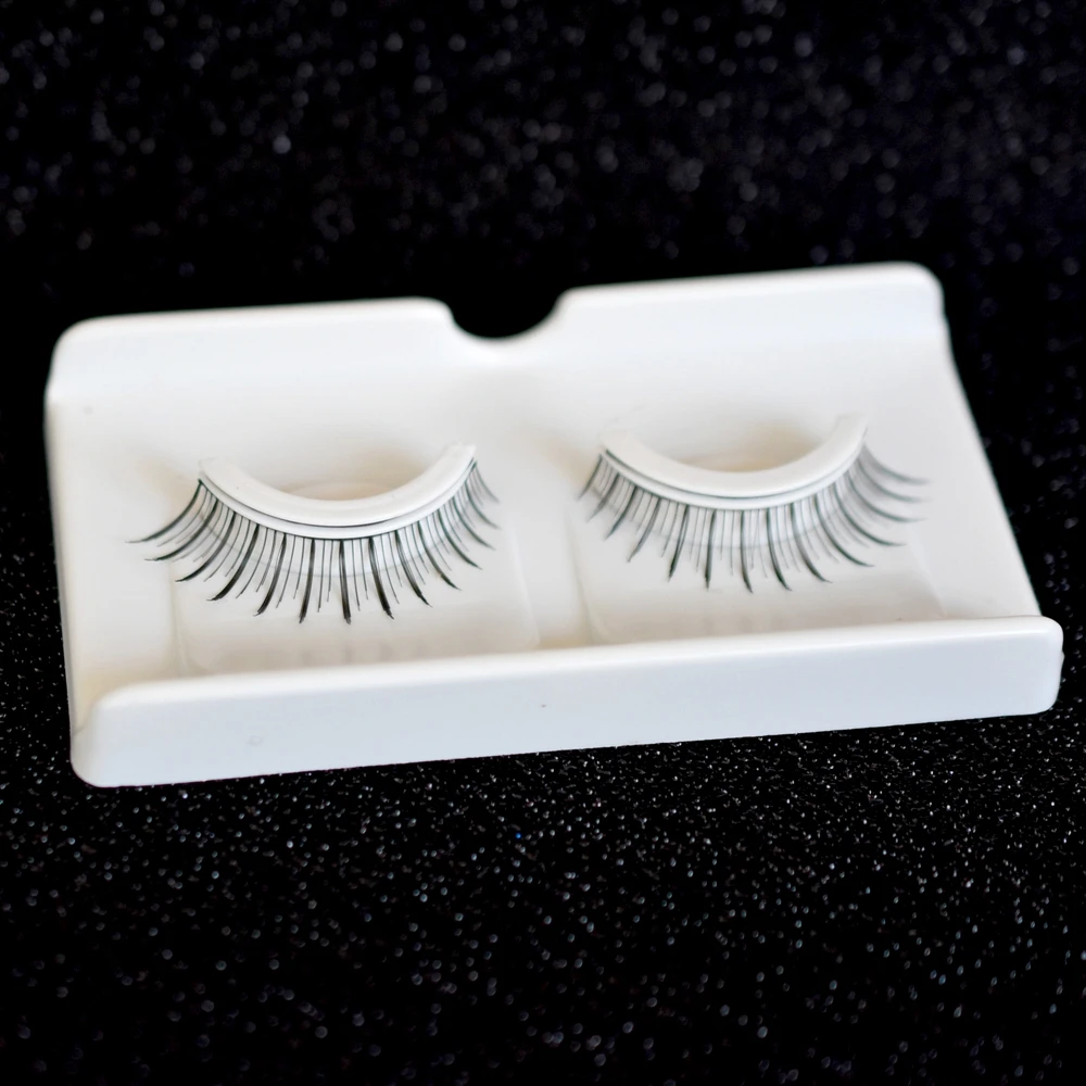 Faux-cils noirs pré-collés pour femme, 1 paire, style élégant, réutilisables, avec bande de colle