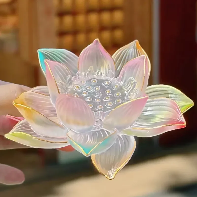 Colorful Glazed Lotus Incense Holder Ancient Style Desktop Ornament for Tea Room Jewelry Display Stand Home Decor Gift