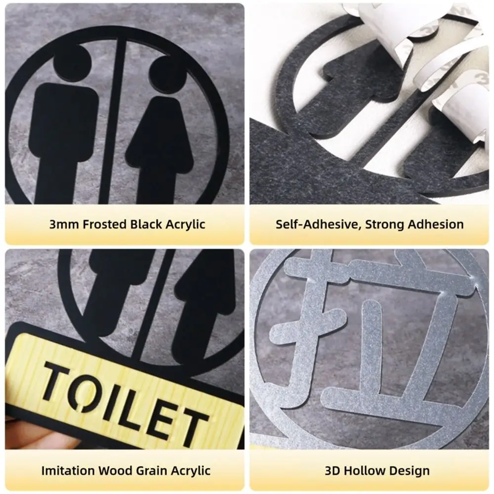 Creative Acrylic Toilet Sign Board Black Men Women Restroom Sign Accessories DIY WC Reminder Sign Restaurant
