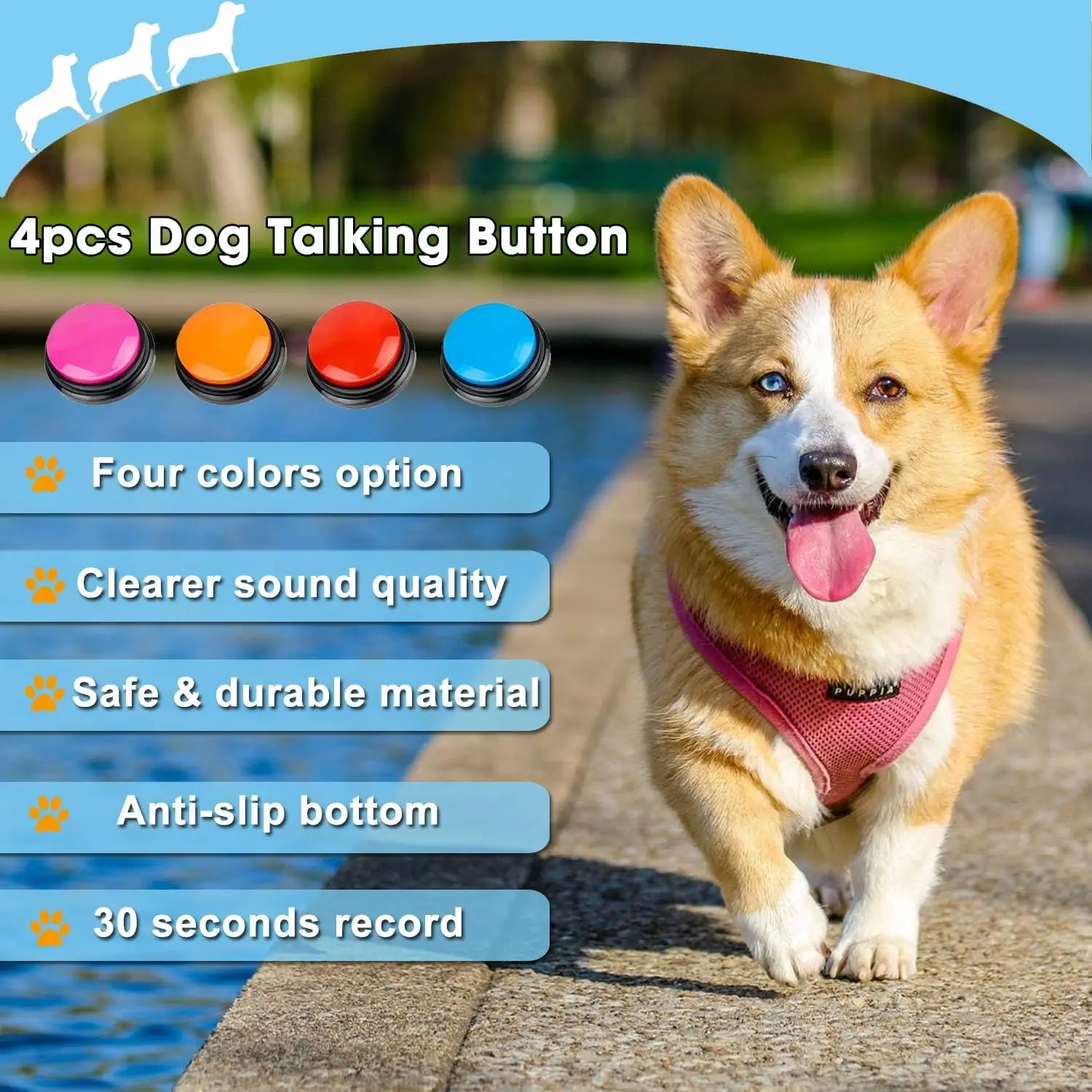 Voice Recording Clicker for Cat and Puppy, 30 Second Record and Playback, Funny Gift for Study Office and Home, 4 PCs