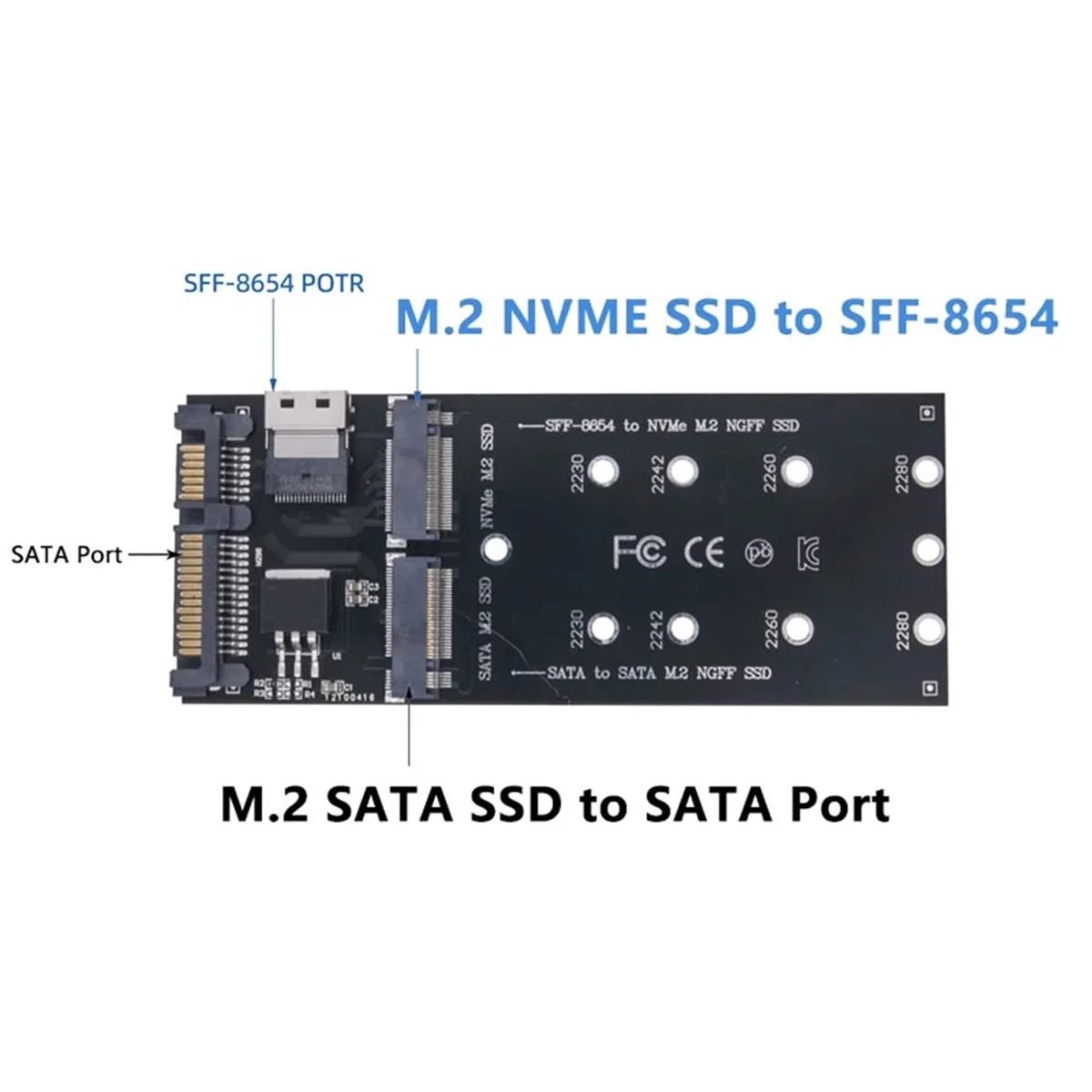 محول M2 SSD M.2 SATA Ngff SSD إلى SATA + M2 NVME SSD إلى SFF-8654 محول SATA إلى بطاقة توسيع M2