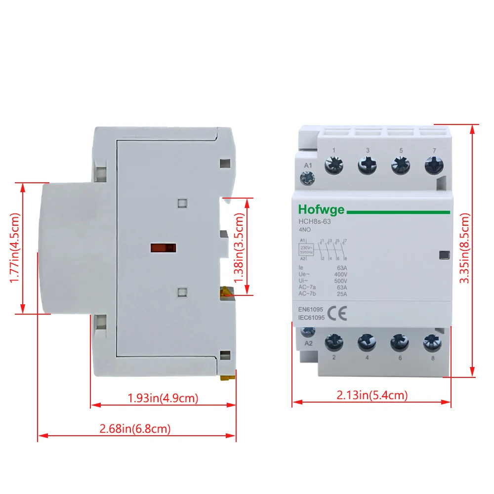HCH8s-63 Modular Contactor 4P 63A 4NO 4NC 2NO2NC 380V 220V 110V AC 24V Automatic Household Contactor Din Rail Type iCT 50/60Hz