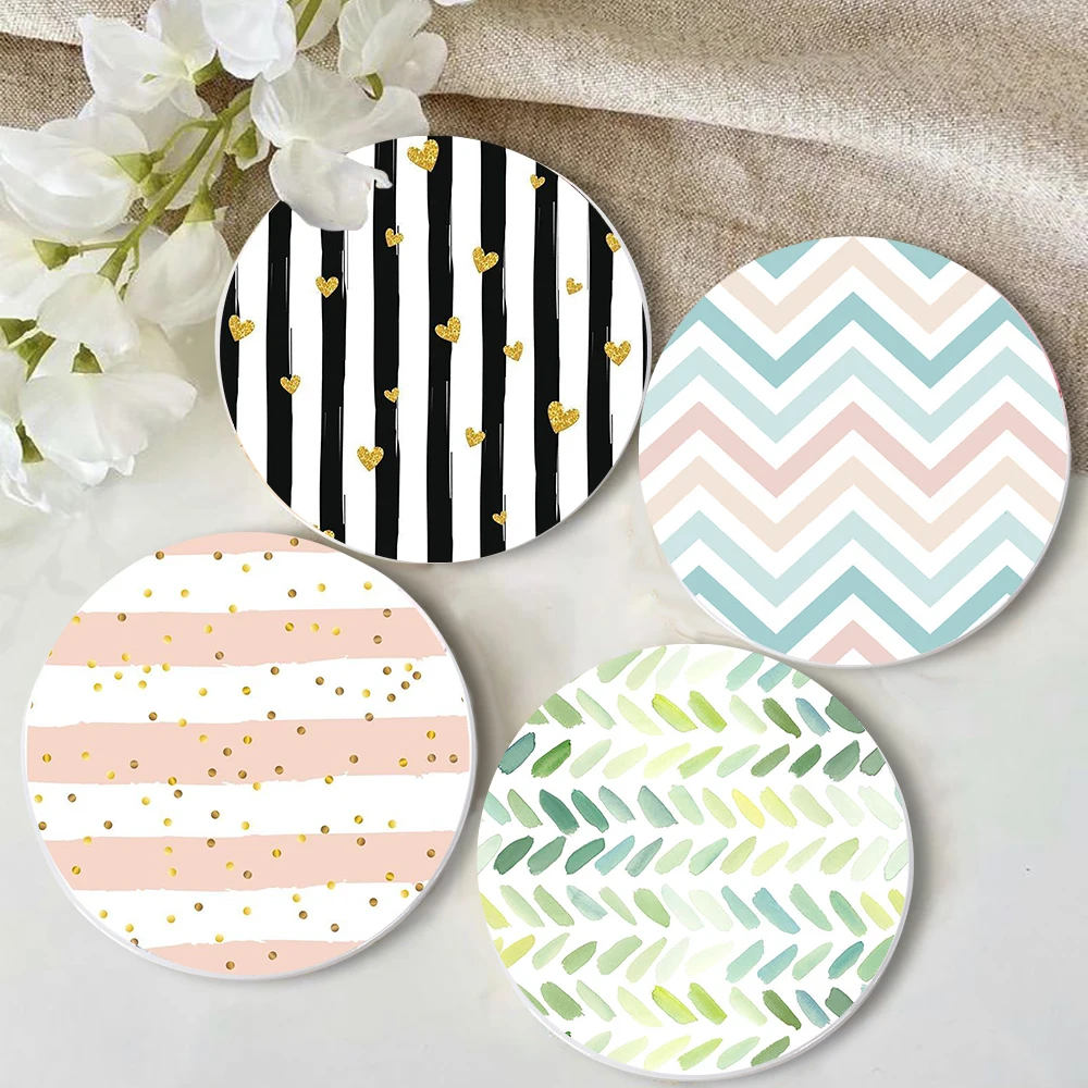 Round Absorbent Ceramic Stone Coasters Set with Cork Base Marble Tabletop Protectio Coaster Decor for Table Housewarming Gift
