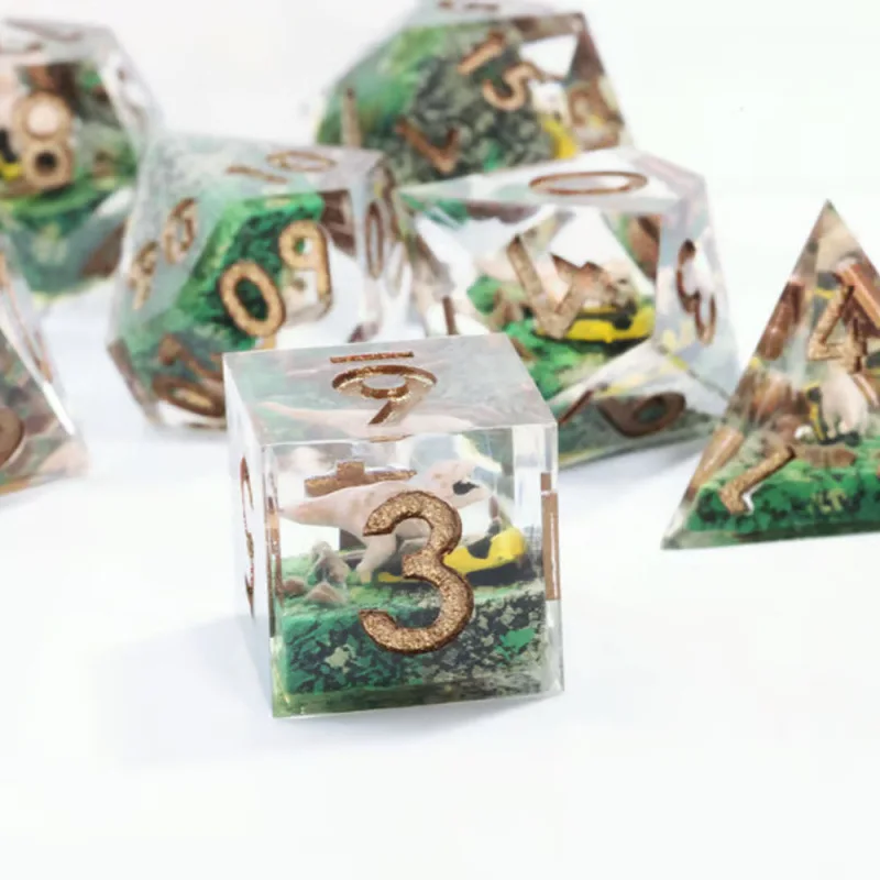 Dinosaur Edge Dice Polyhedron Board Game Resin Dice set for Dungeons & Dragons COC Tabletop RPG Games Resin Cube DND Dice