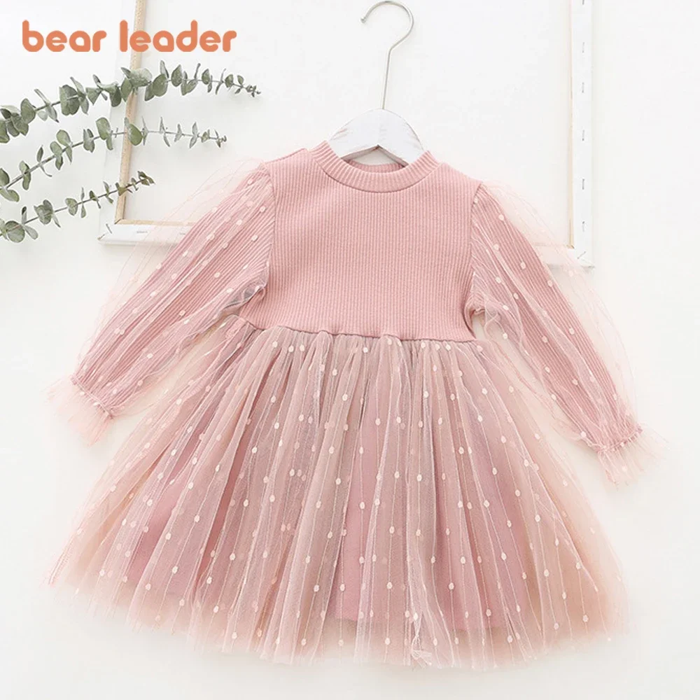 Bear Leader Spring Winter Cartoon Letter Embroidery Sweatshirt Girl Fashion Long Hoodie Dress Pullover Moletom Feminina 2-6years