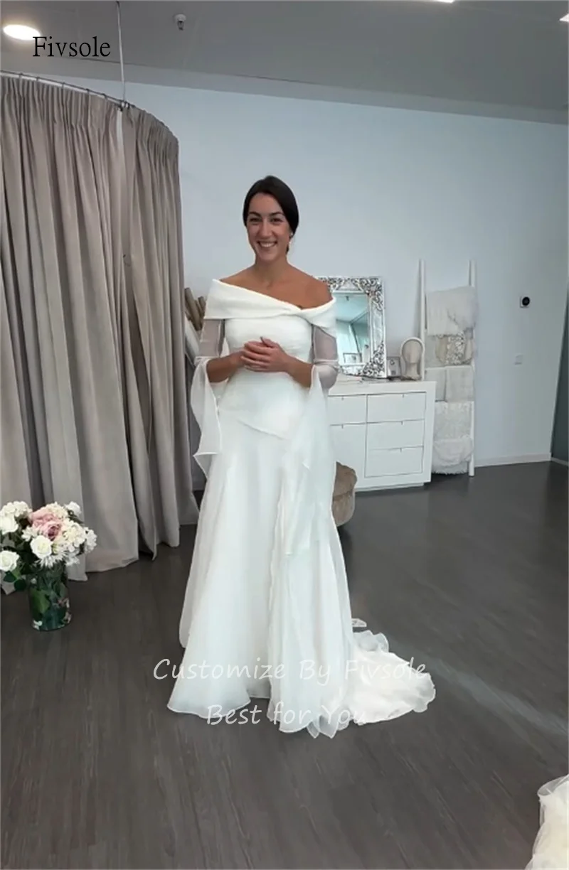 Fivsole قبالة الكتف ألف خط فستان الزفاف الأكمام مضيئة فساتين العروس طول الأرض فستان الزفاف vestidos de novia مخصص #3