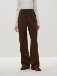 FSLE pantaloni elastici in vita autunno inverno pantaloni a tubo dritto in velluto a coste pantaloni larghi a vita alta Casual per il lavoro pantalone Beige nero