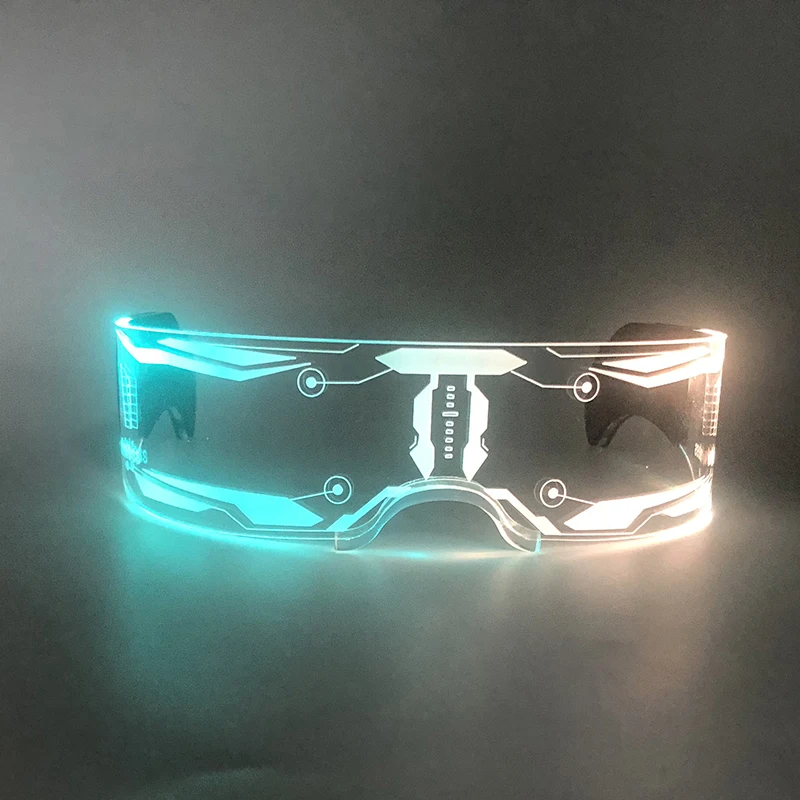 2024 Futuristic Neon Glowing Glasses LED Luminous Cyberpunk Goggles Bar Bachelorette Party Supplies Light Up Glasses Club Props