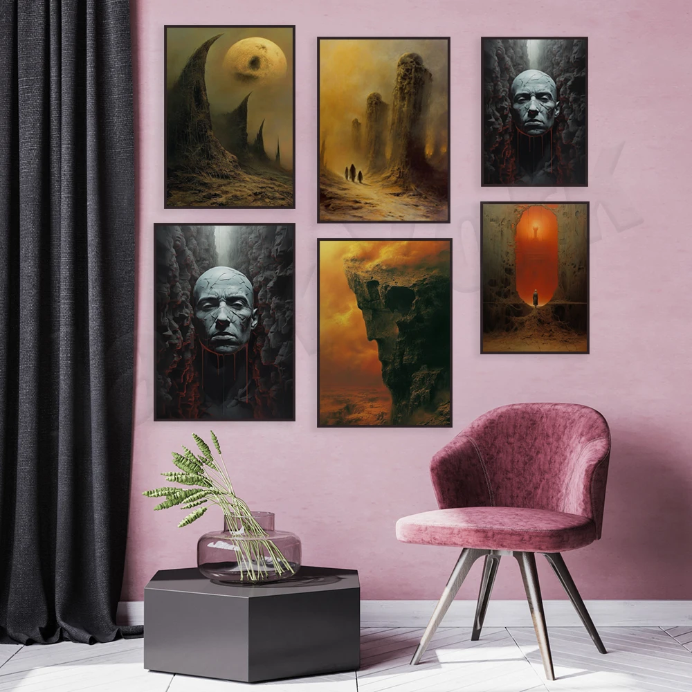 مطبوعات فنية جدارية لديكور المنزل ، فن بولندي ، سريالي ، قوطي ، مظلم ، ديكور منزلي ، مخدر ، بيكسينسكي ، بيكسينسكي