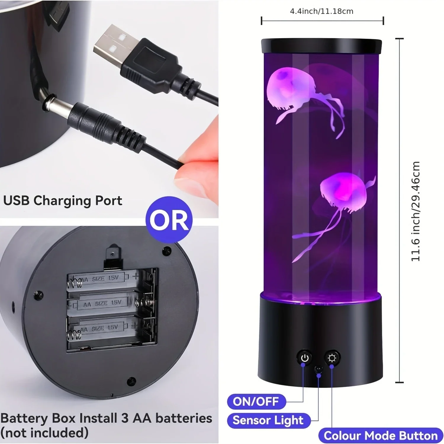 Jellyfish Mood Night Light - Dimmable, Adjustable, Alexa Compatible, Freestanding USB LED Aquarium Light with Glass Shade - Perf