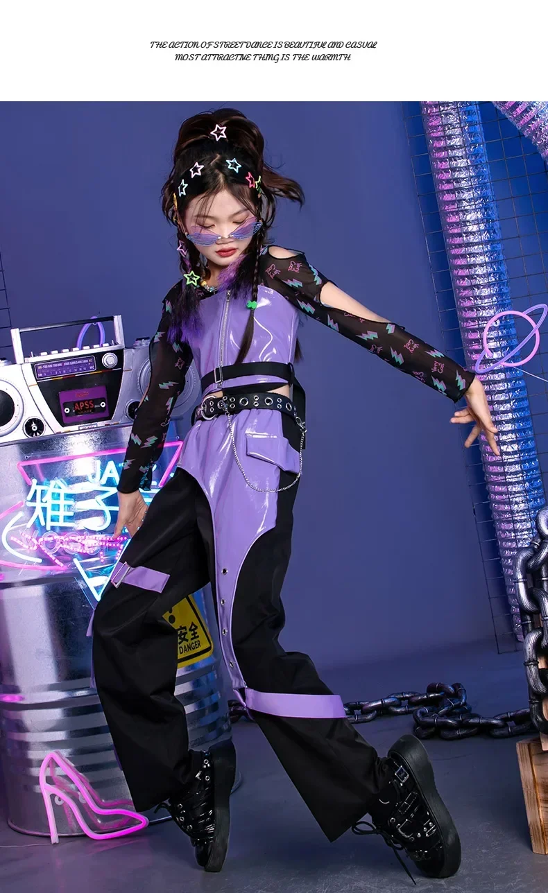 Dreiteiliges Set an coolen Jazz-Tanzkleidungsstücken für Kinder, modische Bühnenkostüme für Mädchen, Kinderbekleidung für Streetdance. – Detail 6