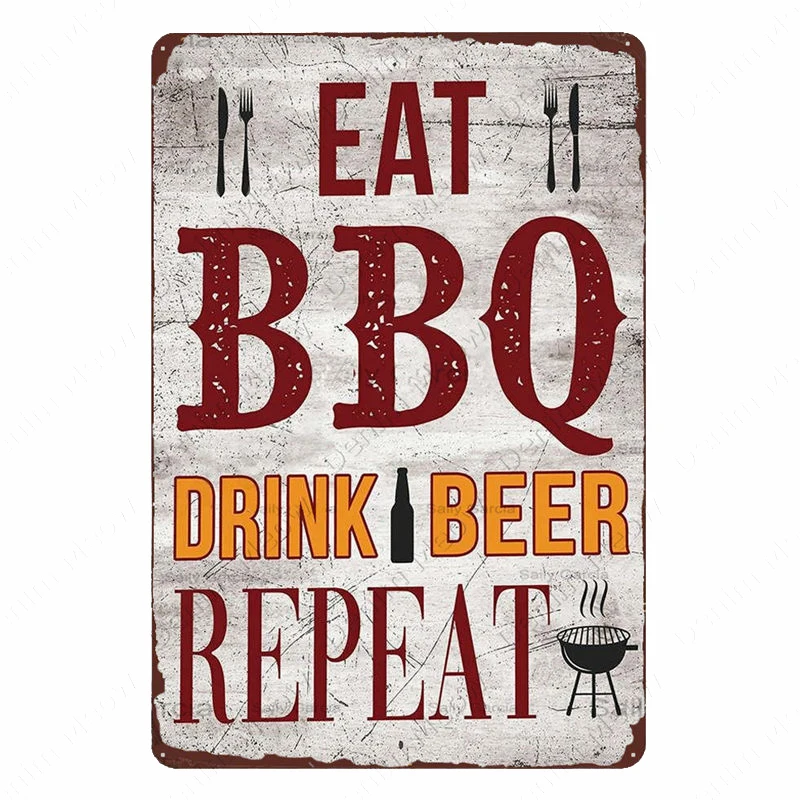 Backyard BBQ Sign Vintage Grill King Metal Tin Sign Bar Pub Garden Decor Dad\'s BBQ Wall Plate Chillin&Grillin Retro Plaque N377