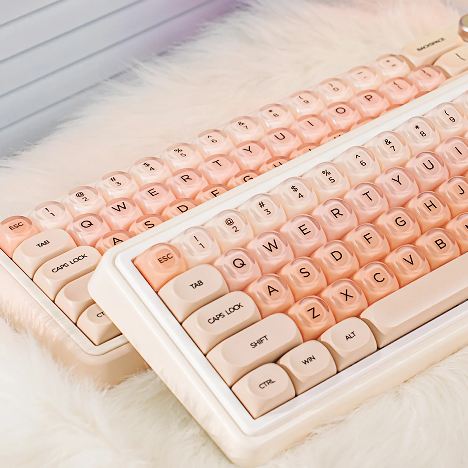 

132 Keys Pink Peach Custom Double Shot PBT Keycaps Semi Transparent PC Keycaps HOA Profile for MX Switches Mechanical Keyboard