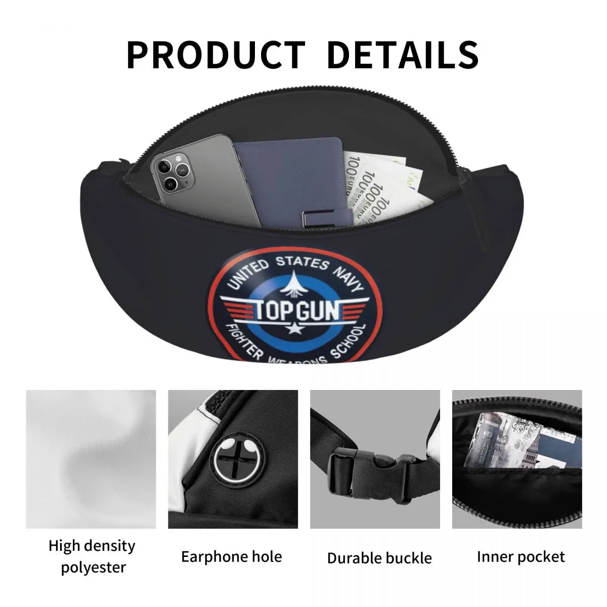 Luchtmacht Straaljagers Top Gun Fanny Pack Voor Vrouwen Heren Mode Buitenbeentje Film Crossbody Heuptas Reizende Telefoon Geld Zakje