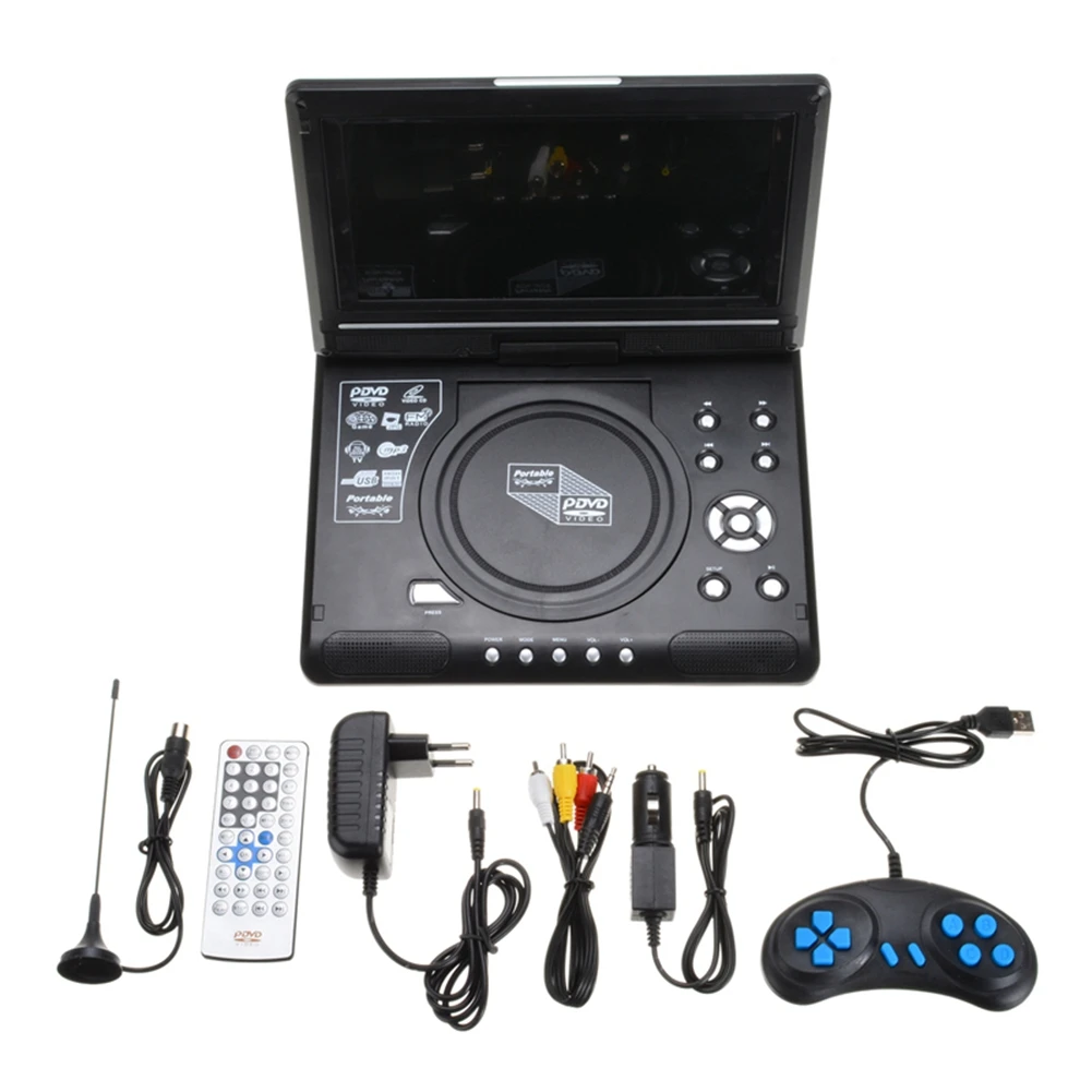 Reproductor de DVD portátil para Coche y Casa, adaptador de Radio USB, compatible con recepción de Radio FM, enchufe europeo, 9,8 pulgadas