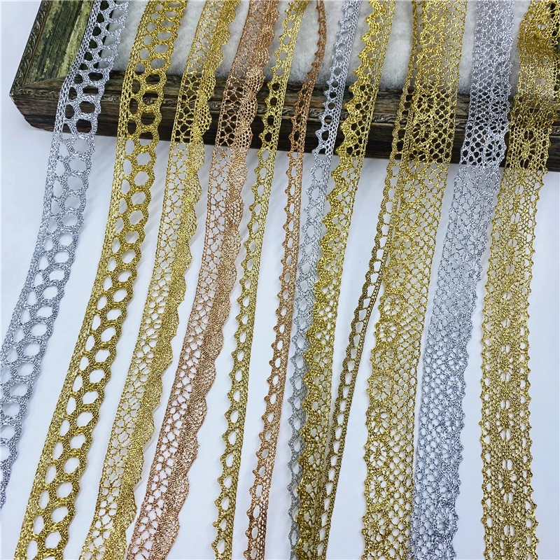 2yards 8mm-22mm Gold Cotton Lace Ribbon For Apparel Sewing Fabric Trim Cotton Crocheted Lace Fabric Ribbon Handmade Accessories