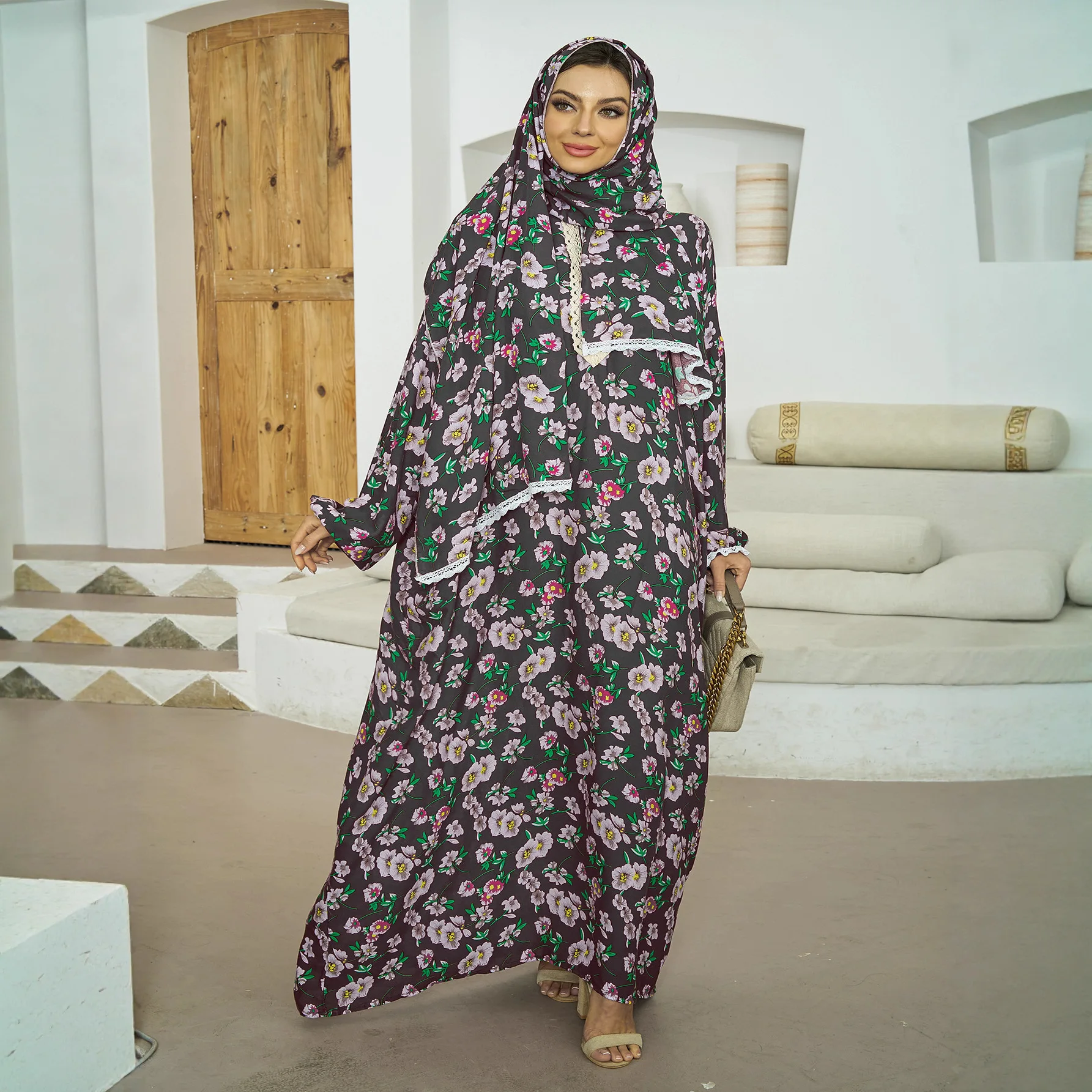 Venta al por mayor, bufanda de algodón de rayón, Hijab Abaya, mujer musulmana, chica, vestido informal Floral suelto, bata turca de Dubái, caftán, ropa islámica