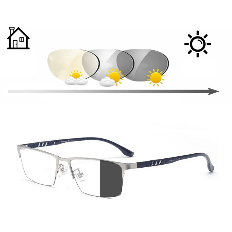 

New Tr90 Titanium Alloy Square Photochromic Reading Glasses Men Casual Business Half Frame Presbyopic Glasses Eyewear 175 225