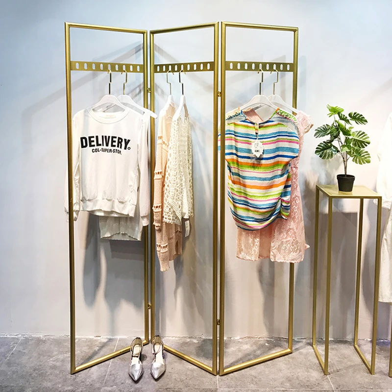 custom，Clothing store Nakajima screen window floor-to-ceiling simple folding hanger wrought iron partition display rack